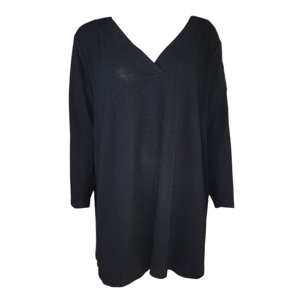 Avenue Top Womens Plus Size 26/28 Black Shirt Pullover V Neck Minimalist Stretch